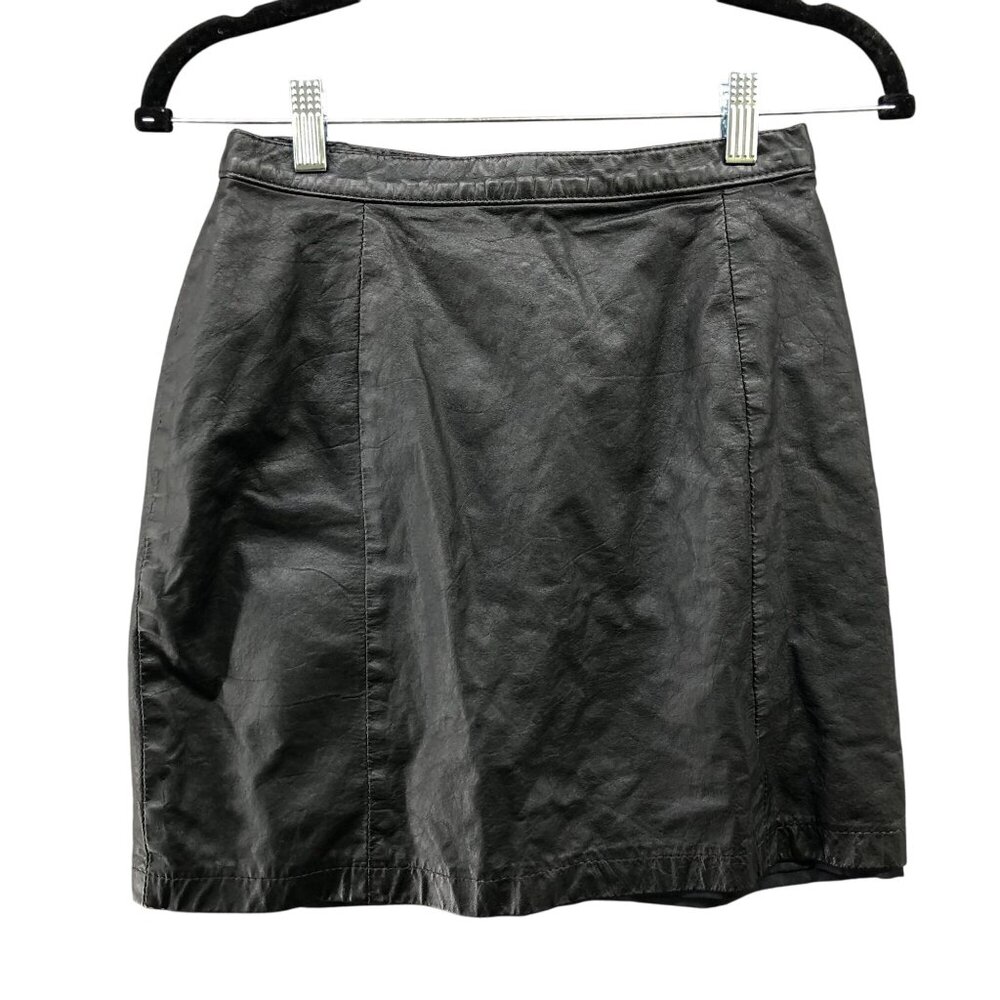 VTG‎ Genuine Leather Mini Skirt Womens Waist 24-25'' Black XS Size 9